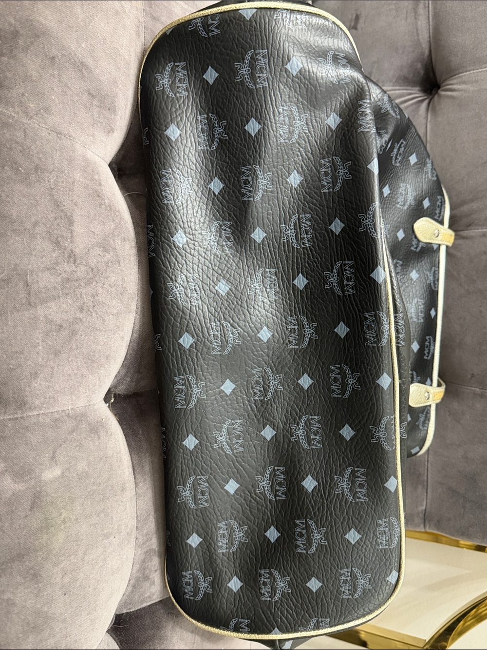 MCM Black Logo Tote with Pink and Yellow Stripe and Silver/Gold Trim - Picture 10 of 10